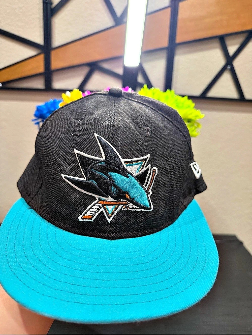 New Era San Jose Sharks New Era 59FIFTY Fitted Hat Black & Blue Size 7